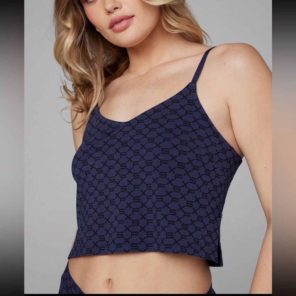 NWT Savage X Fenty Cotton Essential Cami Navy Blue Monogram Size Small (4-6)
